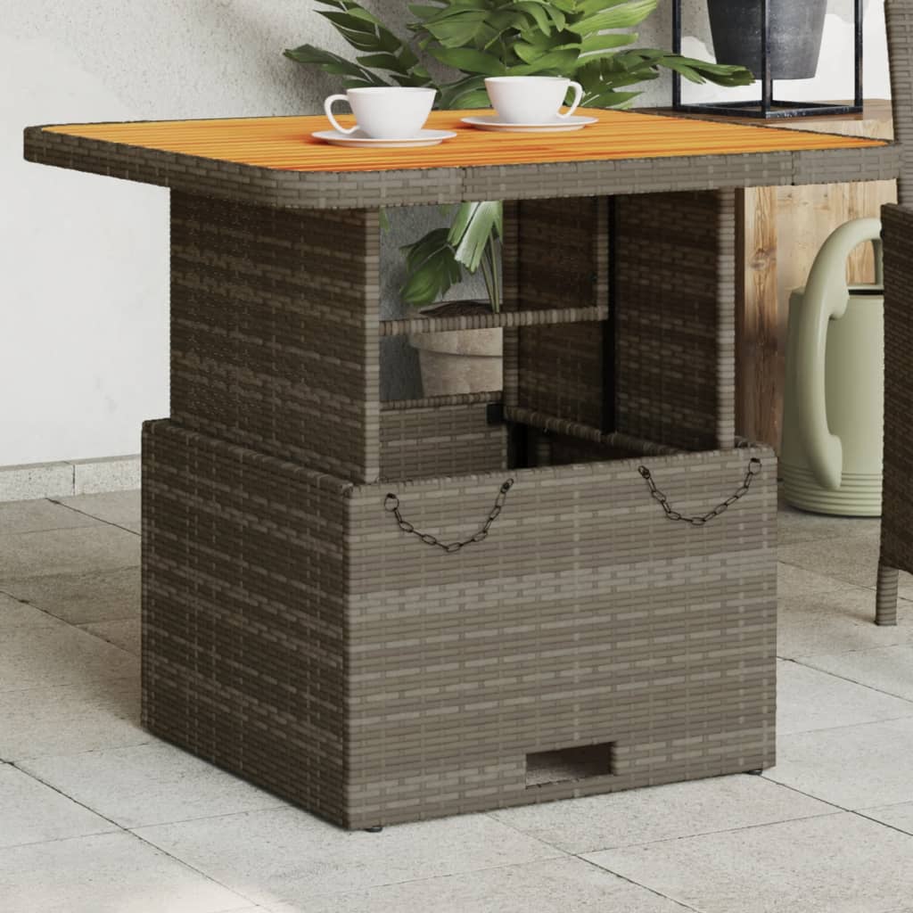 Outdoor Patio Square Poly Rattan Adjustable Garden Dining Table Acacia Wood Top