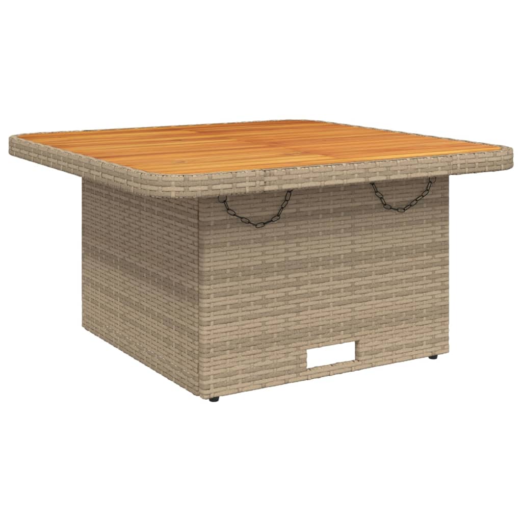 Outdoor Patio Square Poly Rattan Adjustable Garden Dining Table Acacia Wood Top
