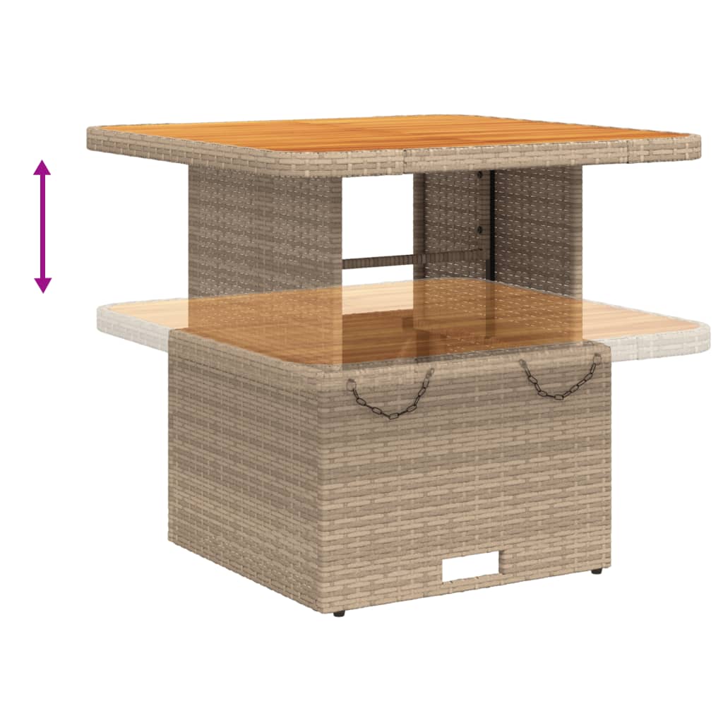 Outdoor Patio Square Poly Rattan Adjustable Garden Dining Table Acacia Wood Top