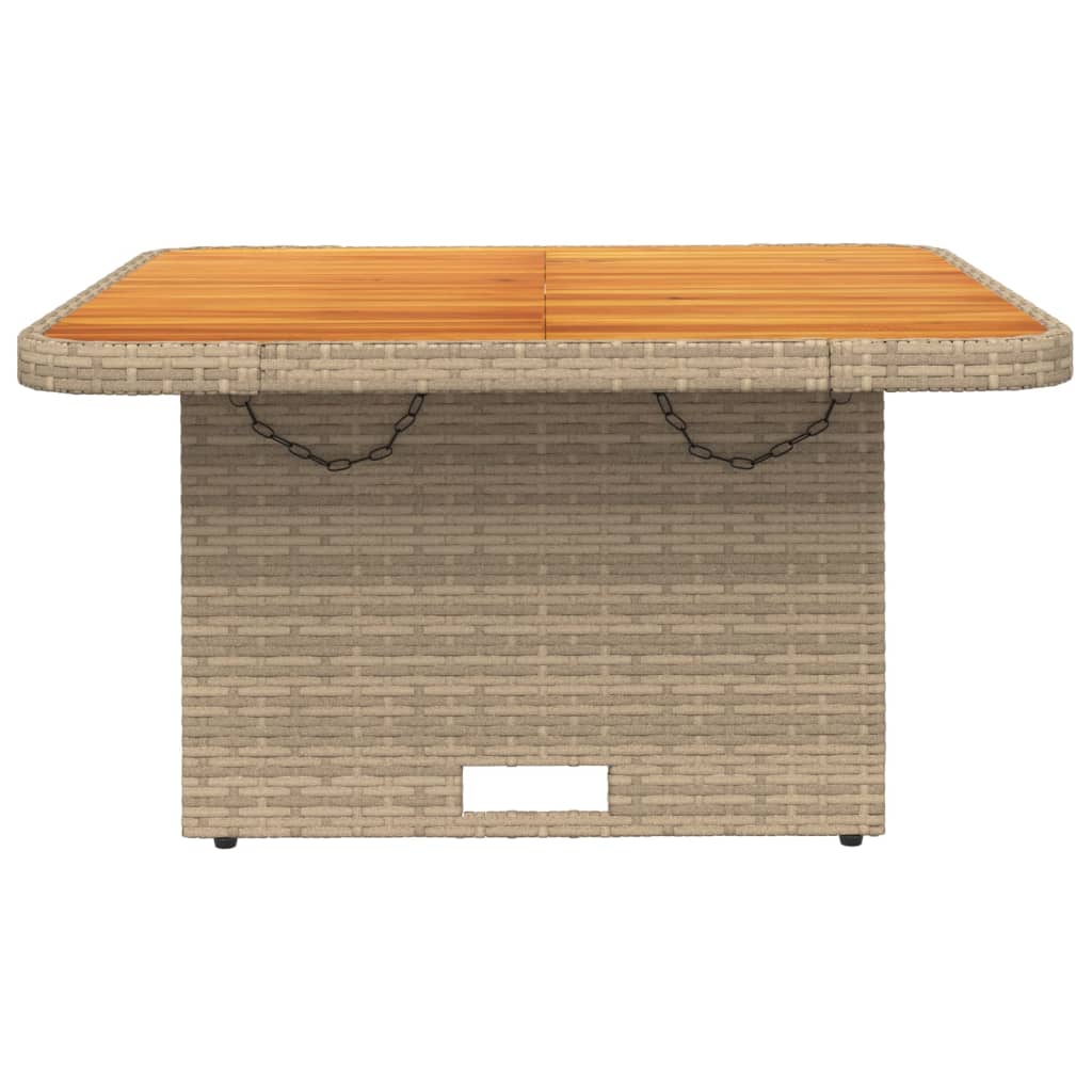 Outdoor Patio Square Poly Rattan Adjustable Garden Dining Table Acacia Wood Top