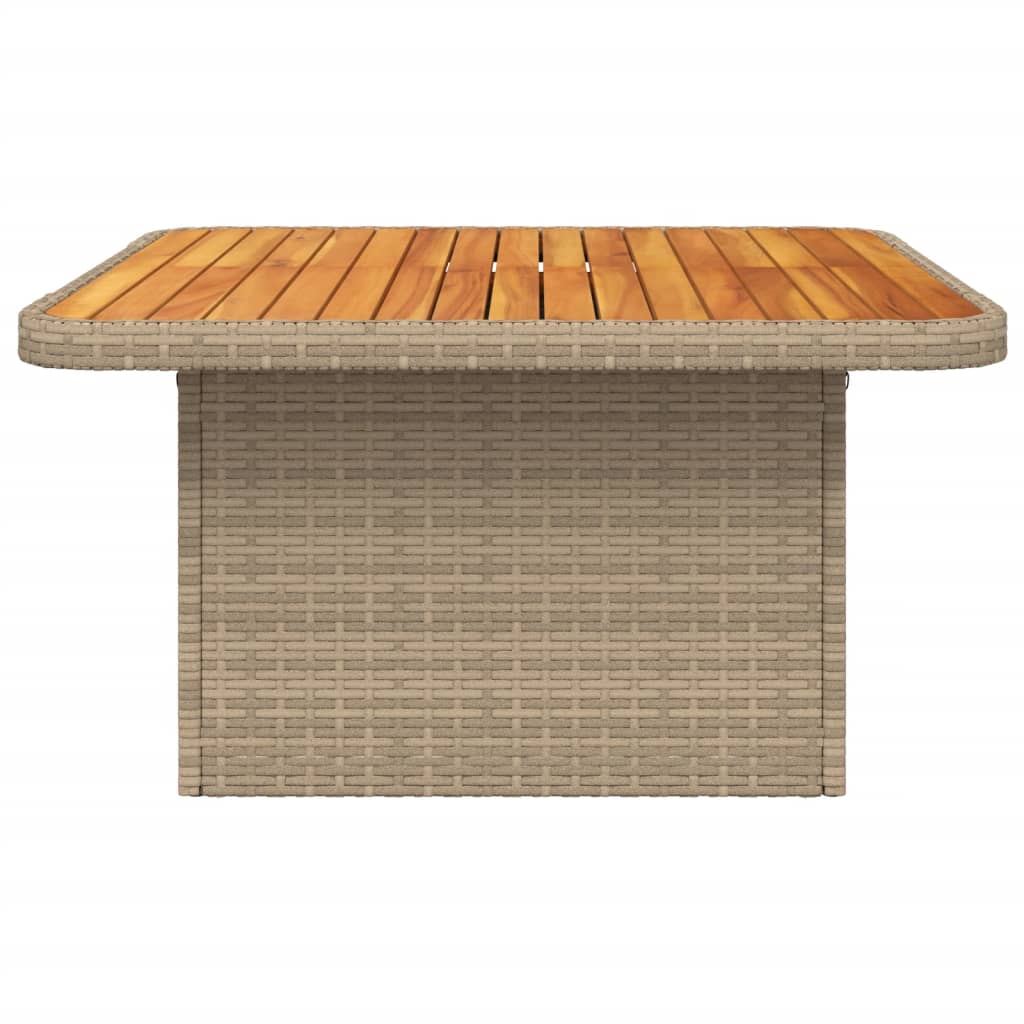 Outdoor Patio Square Poly Rattan Adjustable Garden Dining Table Acacia Wood Top