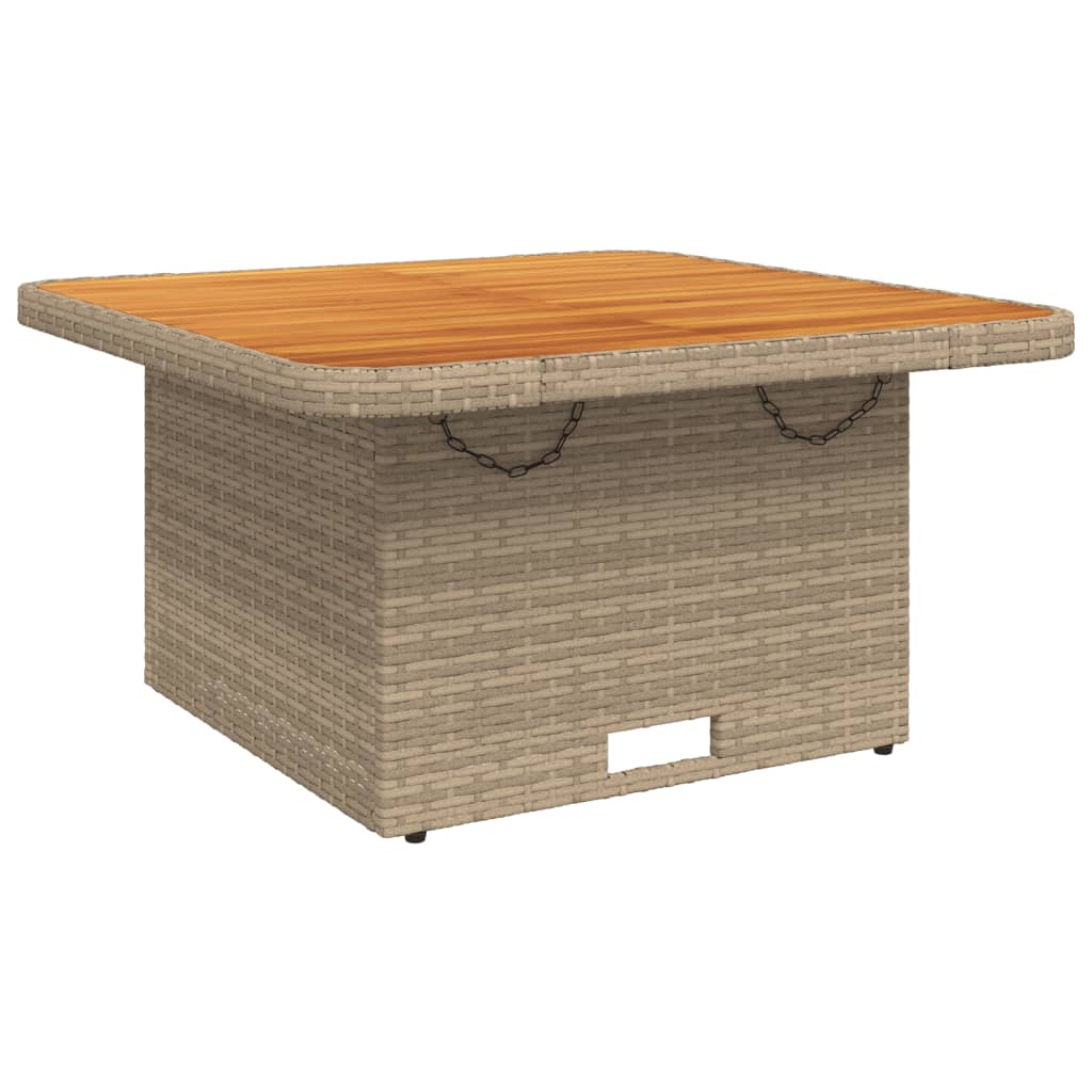 Outdoor Patio Square Poly Rattan Adjustable Garden Dining Table Acacia Wood Top