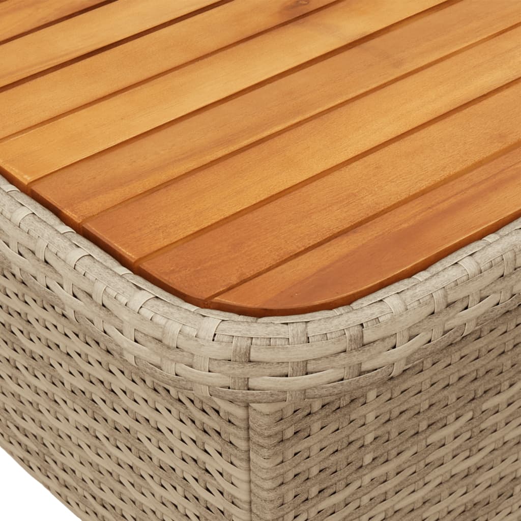 Outdoor Patio Square Poly Rattan Adjustable Garden Dining Table Acacia Wood Top