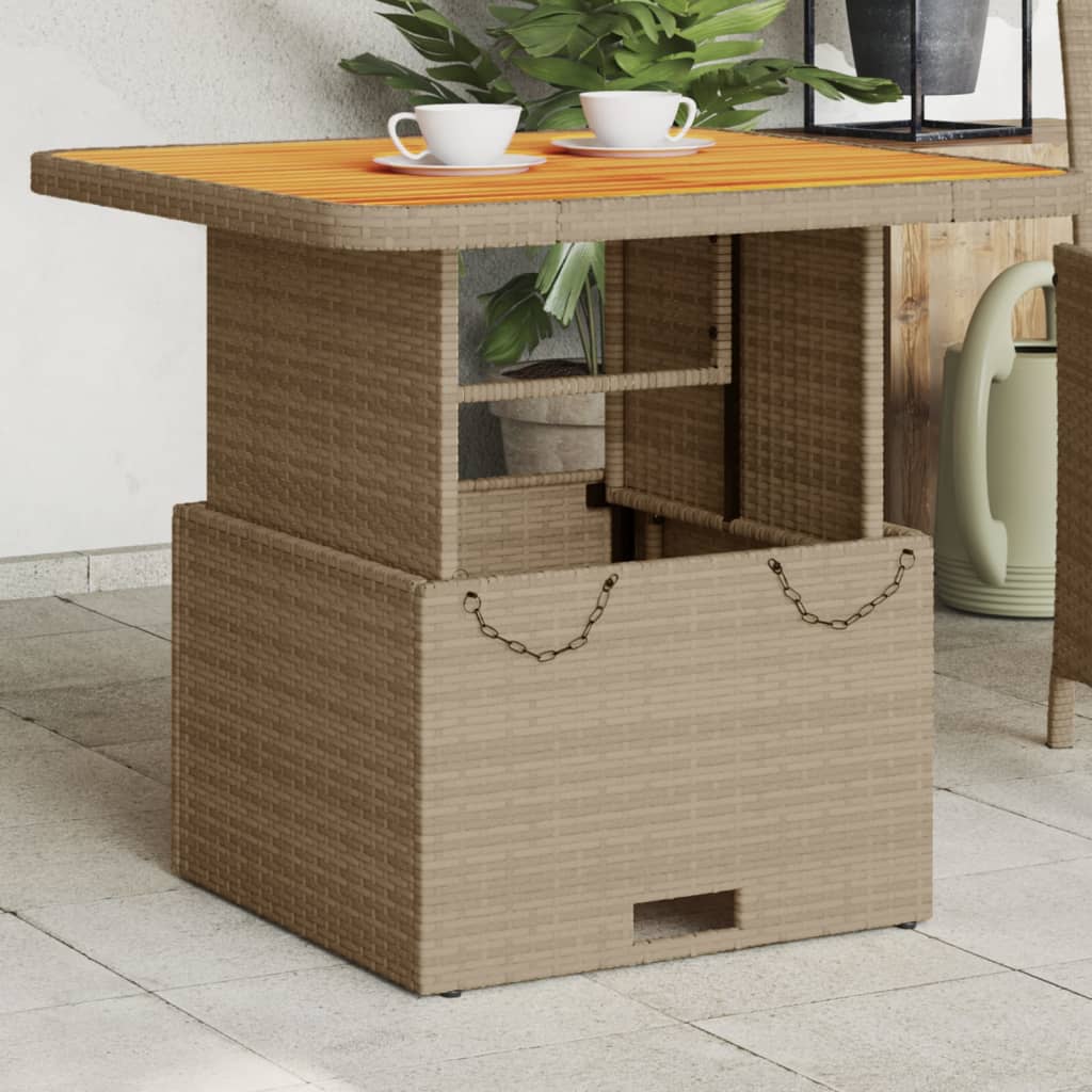 Outdoor Patio Square Poly Rattan Adjustable Garden Dining Table Acacia Wood Top