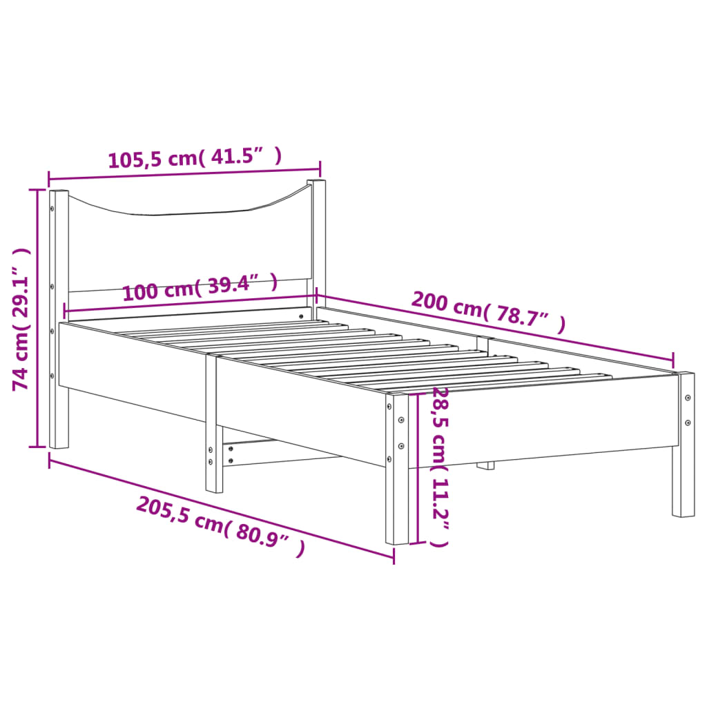 Bed Frame without Mattress Wax Brown 100x200 cm Solid Wood Pine