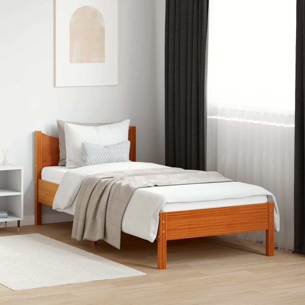 Bed Frame without Mattress Wax Brown 100x200 cm Solid Wood Pine