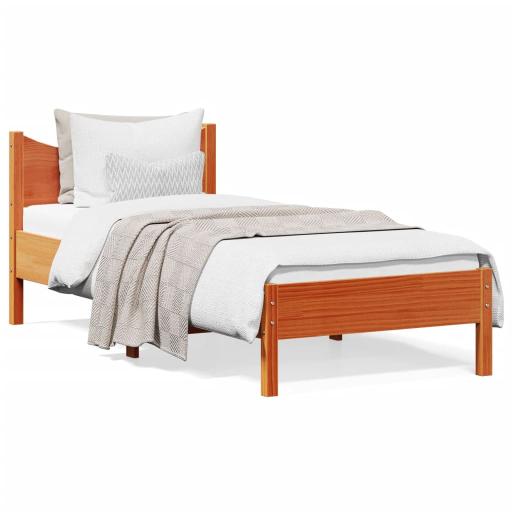 Bed Frame without Mattress Wax Brown 90x200 cm Solid Wood Pine