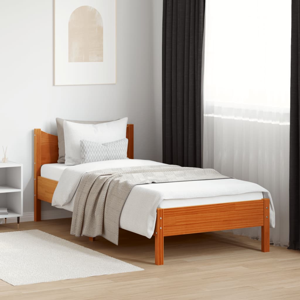 Bed Frame without Mattress Wax Brown 90x200 cm Solid Wood Pine