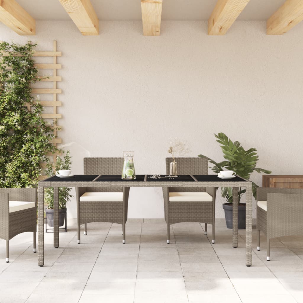Outdoor Patio Poly Rattan 6 Person Garden Dining Table With Glass Top