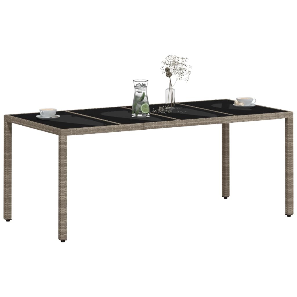 Outdoor Patio Poly Rattan 6 Person Garden Dining Table With Glass Top
