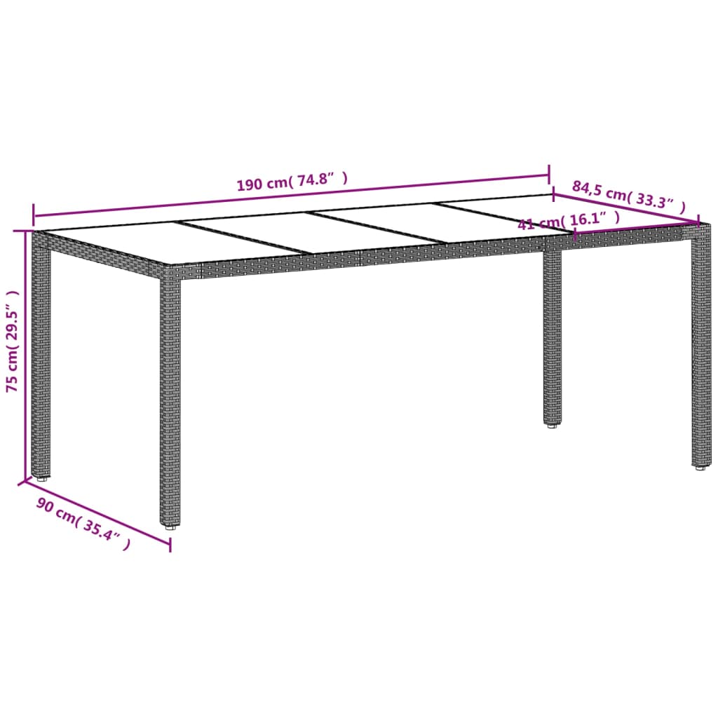 Outdoor Patio Poly Rattan 6 Person Garden Dining Table With Glass Top