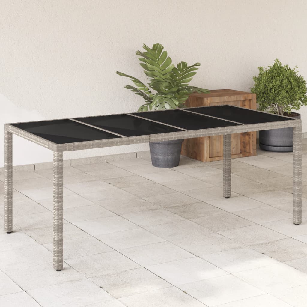 Outdoor Patio Poly Rattan 6 Person Garden Dining Table With Glass Top