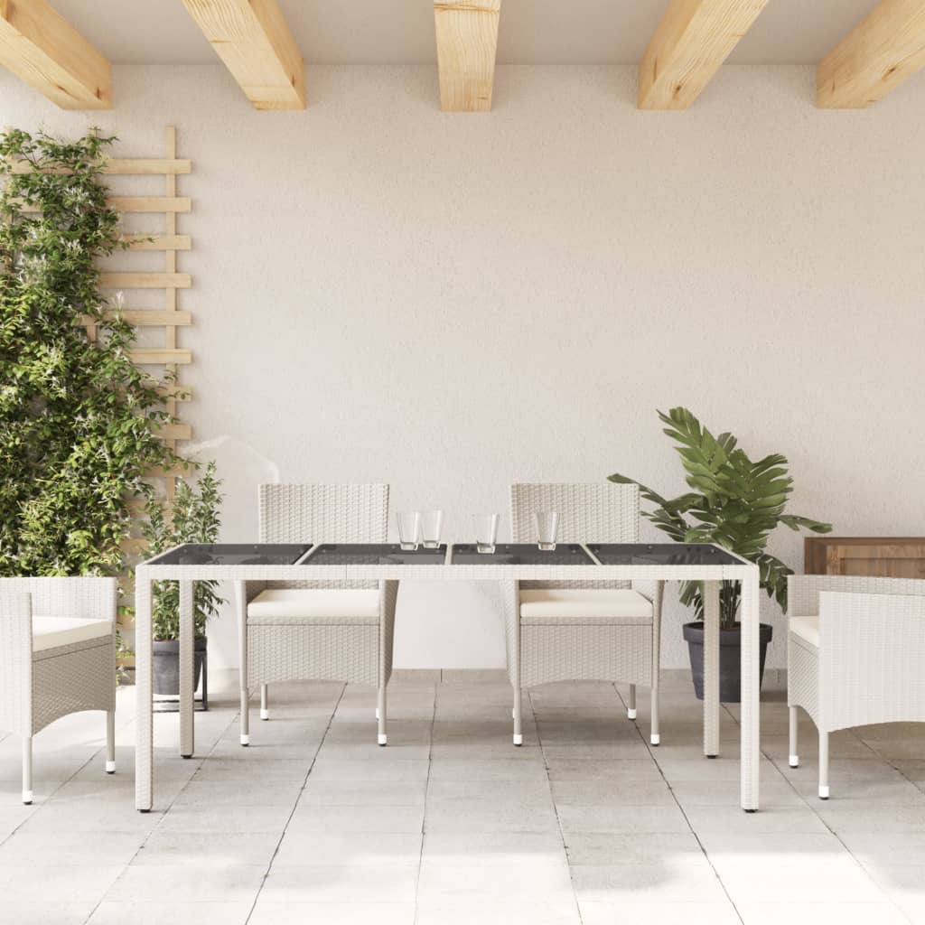Outdoor Patio Poly Rattan 6 Person Garden Dining Table With Glass Top