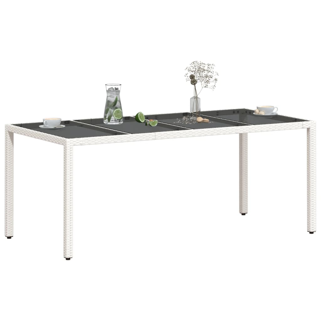 Outdoor Patio Poly Rattan 6 Person Garden Dining Table With Glass Top