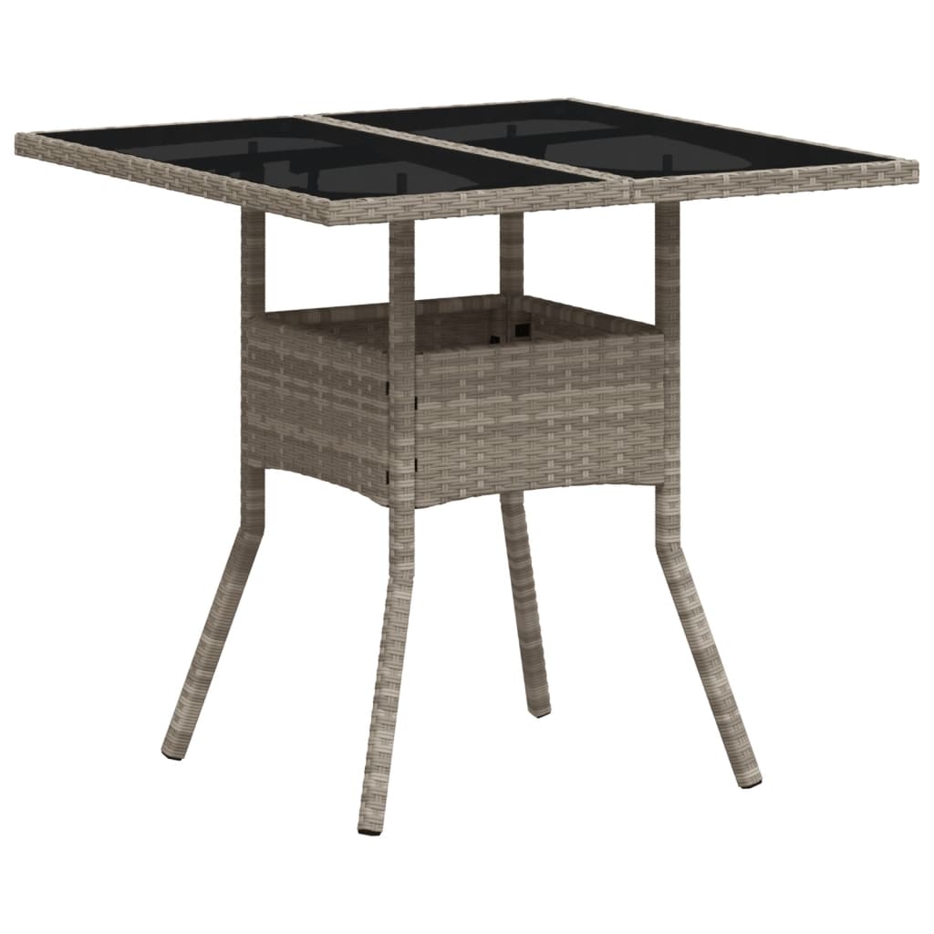 Outdoor Patio Poly Rattan Square 4 Person Garden Dining Table With Glass Top