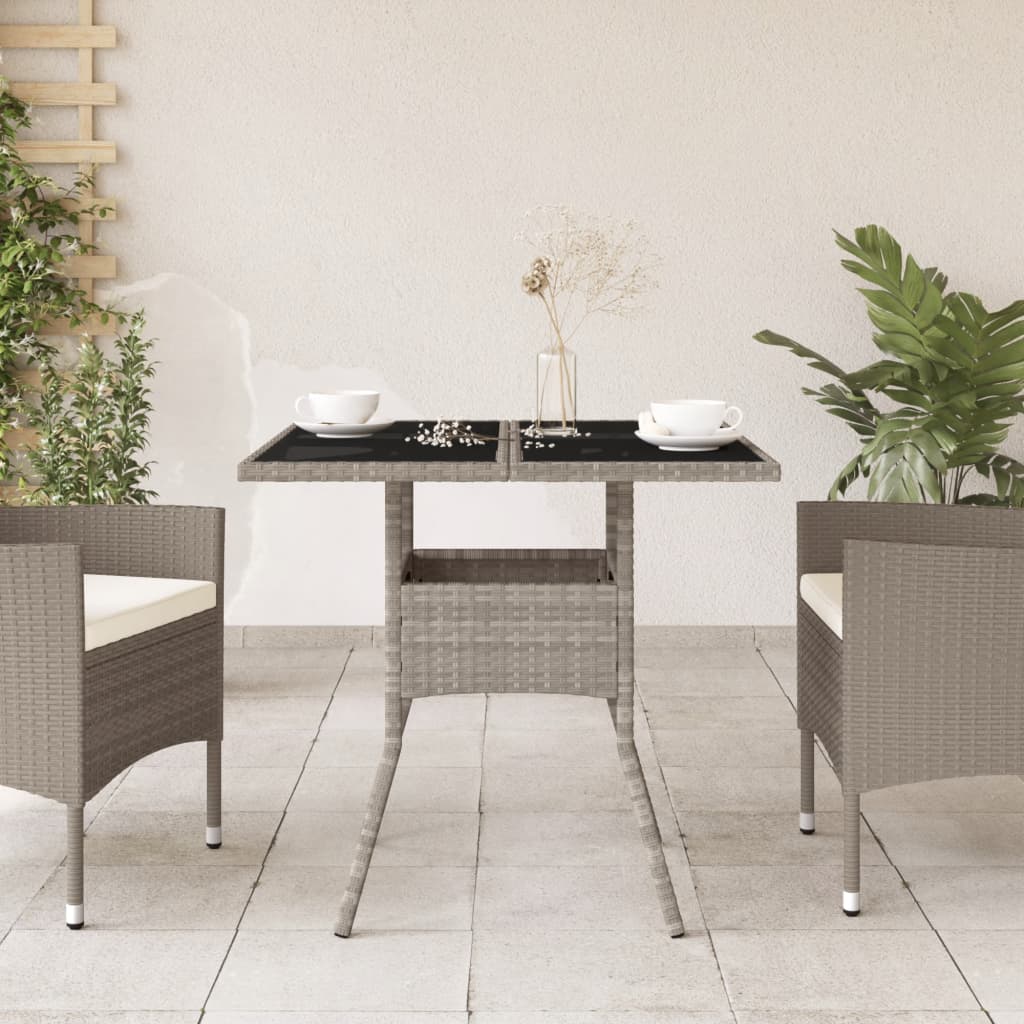 Outdoor Patio Poly Rattan Square 4 Person Garden Dining Table With Glass Top