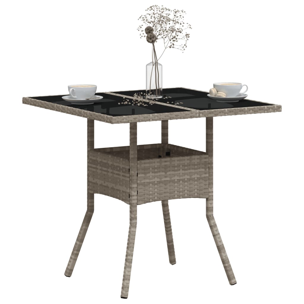 Outdoor Patio Poly Rattan Square 4 Person Garden Dining Table With Glass Top
