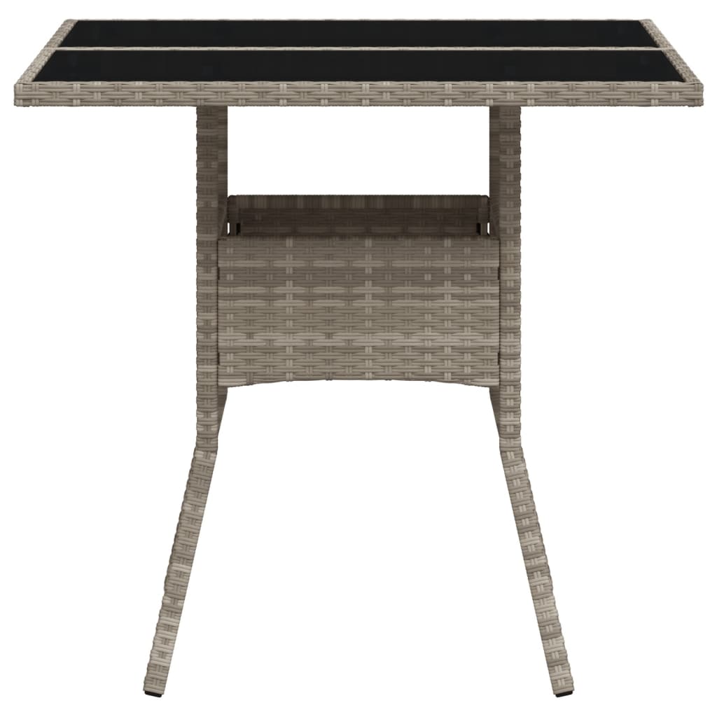Outdoor Patio Poly Rattan Square 4 Person Garden Dining Table With Glass Top