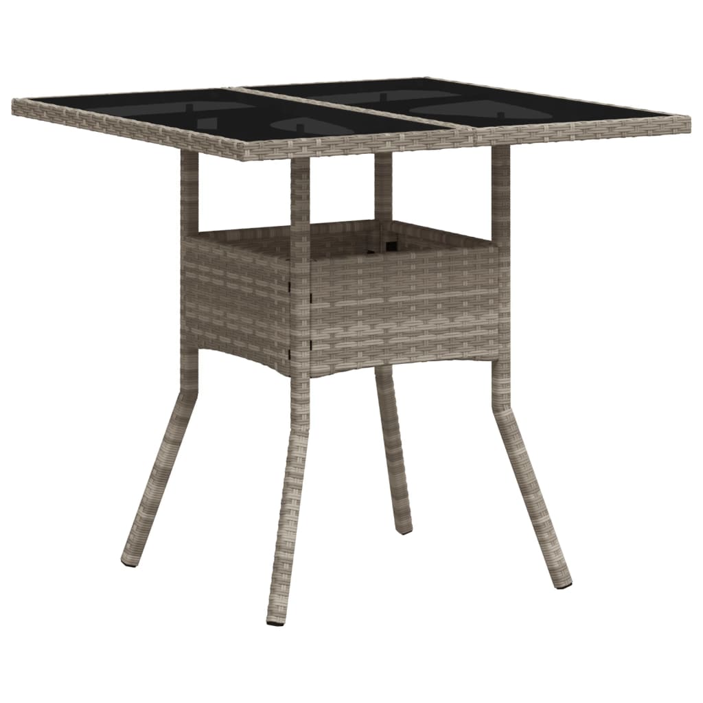 Outdoor Patio Poly Rattan Square 4 Person Garden Dining Table With Glass Top