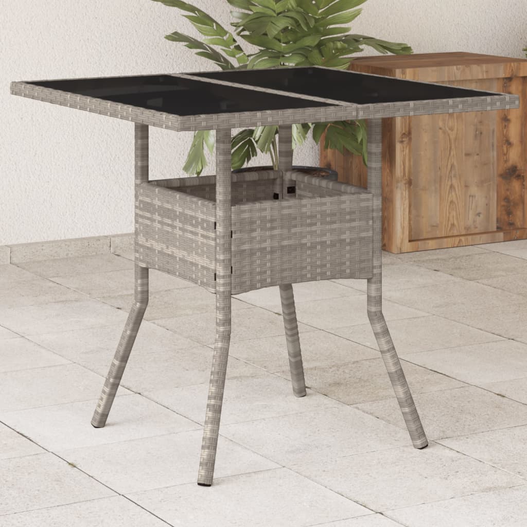 Outdoor Patio Poly Rattan Square 4 Person Garden Dining Table With Glass Top