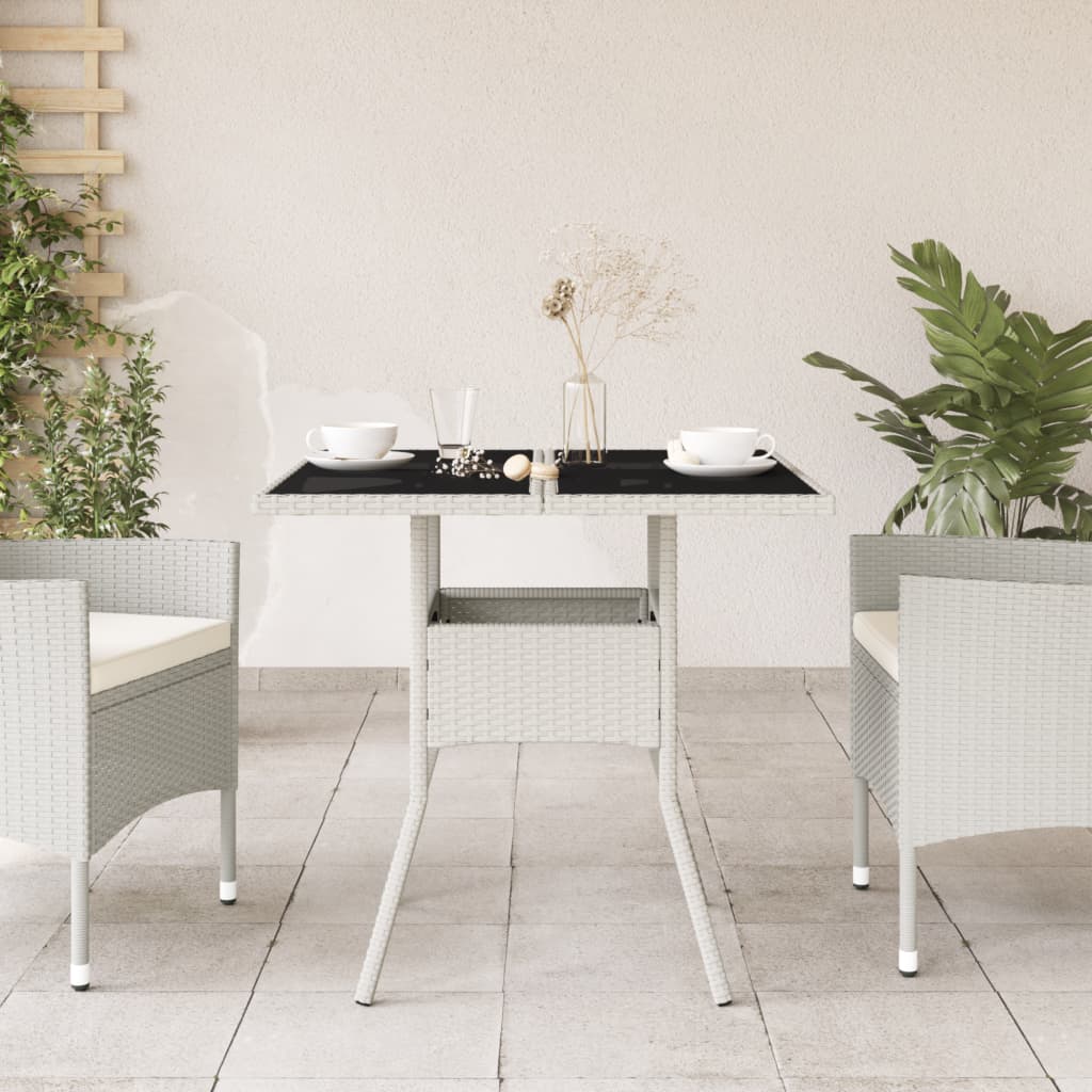 Outdoor Patio Poly Rattan Square 4 Person Garden Dining Table With Glass Top