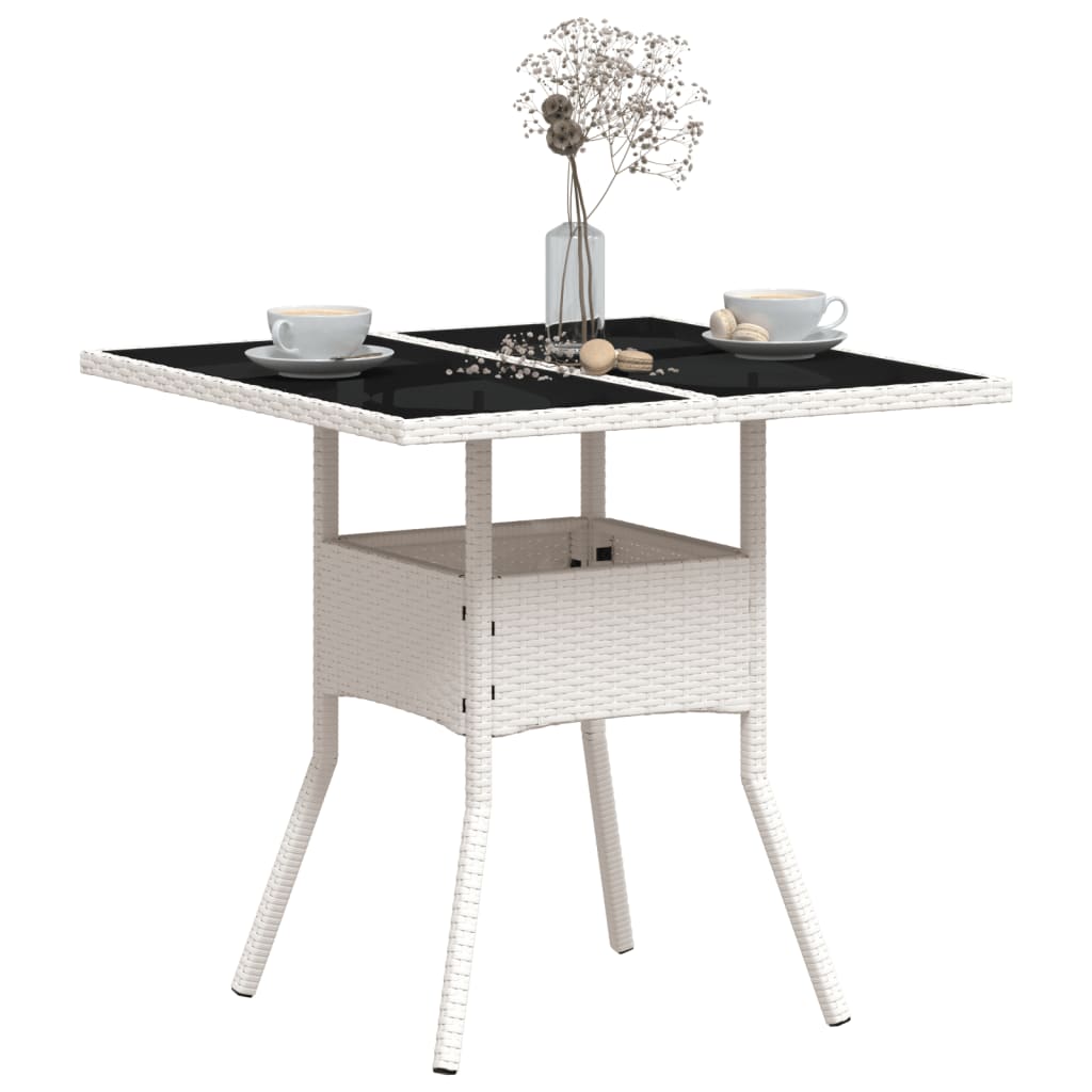 Outdoor Patio Poly Rattan Square 4 Person Garden Dining Table With Glass Top