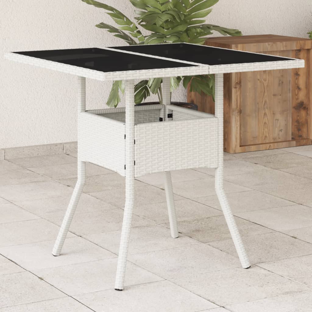 Outdoor Patio Poly Rattan Square 4 Person Garden Dining Table With Glass Top