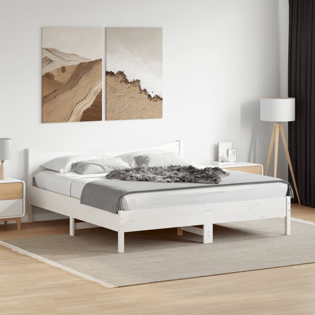 Modern Wooden Emperor Size 2m Bed Frame Base With Headboard Solid Pine Wood