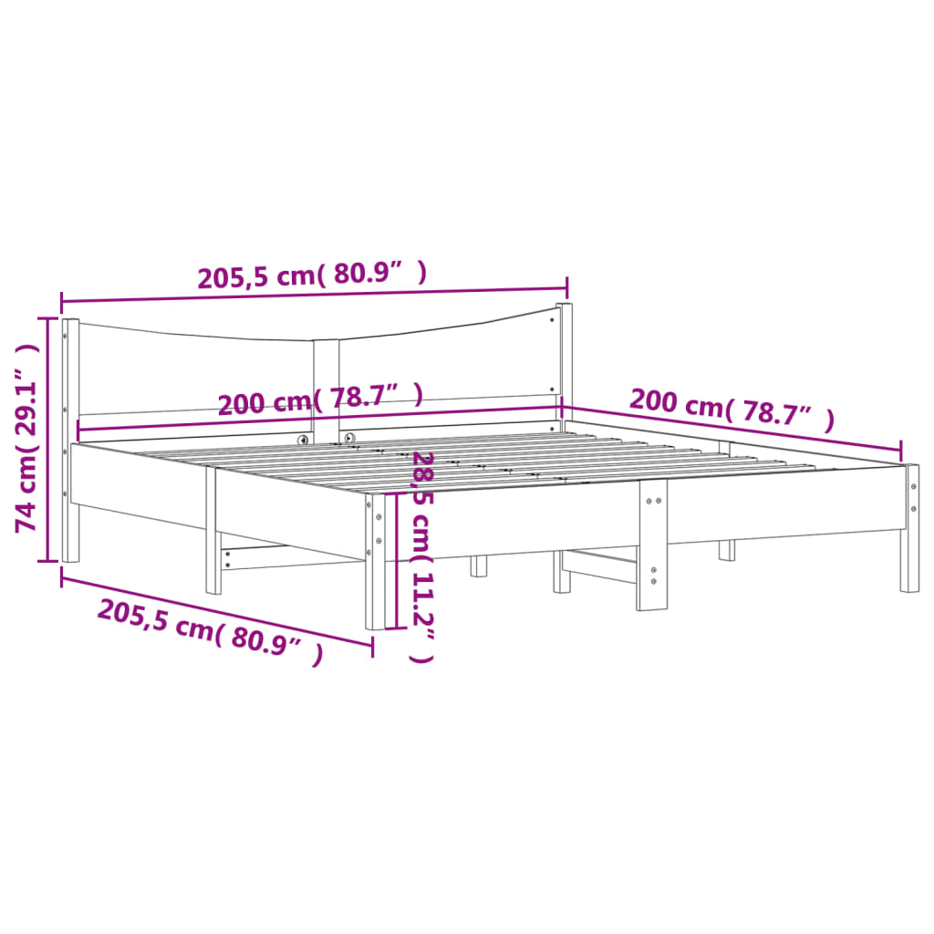 Modern Wooden Emperor Size 2m Bed Frame Base With Headboard Solid Pine Wood