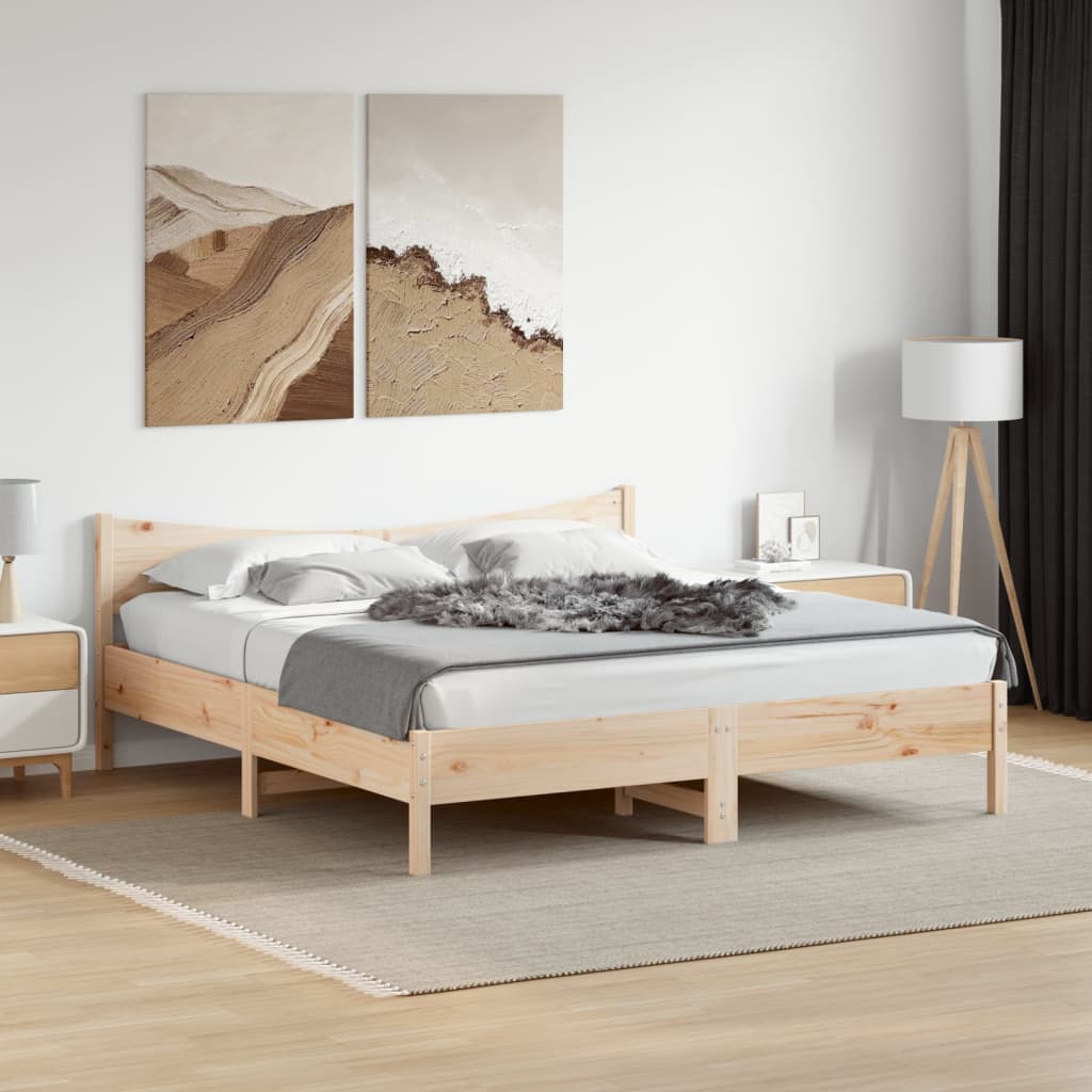 Modern Wooden Super King Size 1.8m Bed Frame Base With Headboard Pine Wood