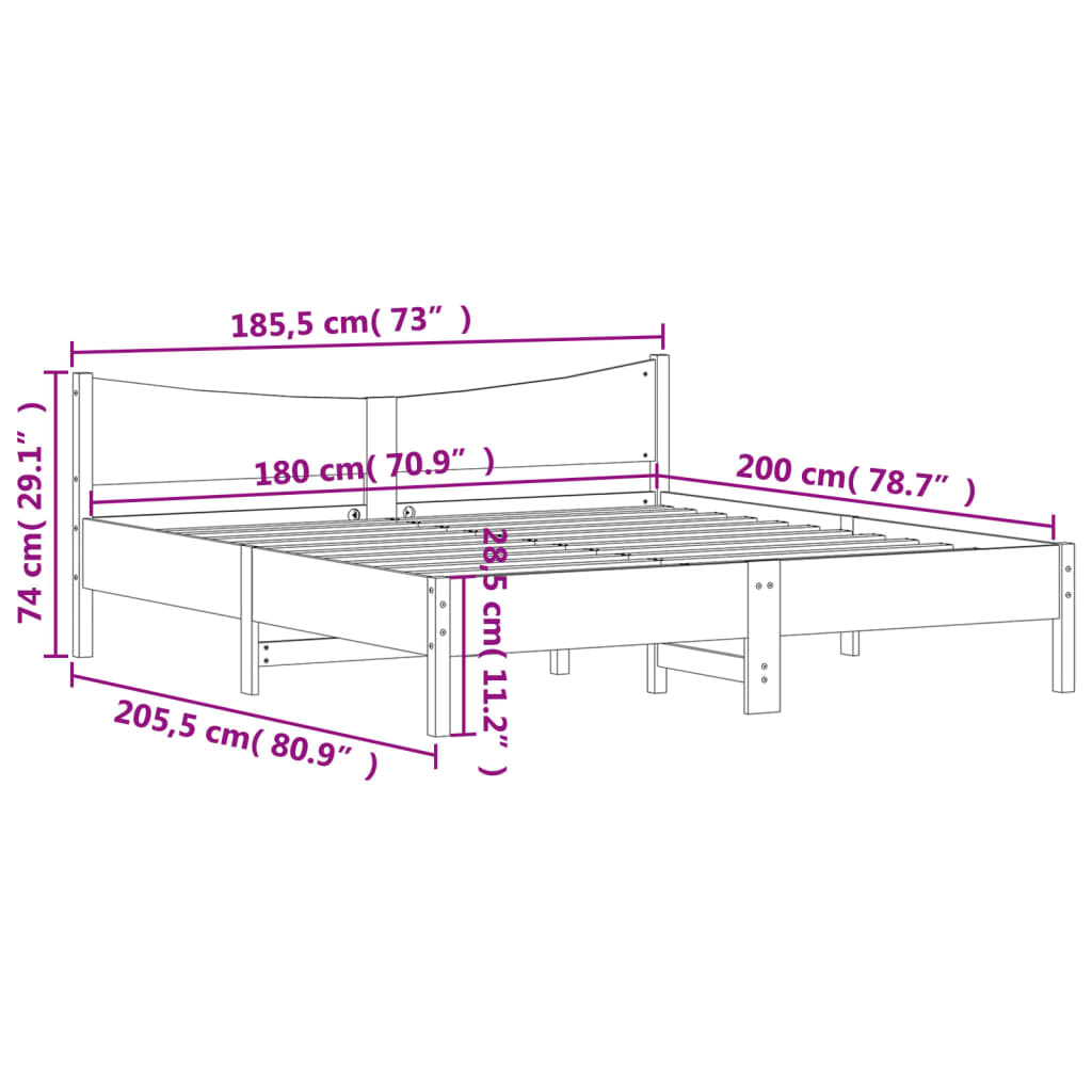 Modern Wooden Super King Size 1.8m Bed Frame Base With Headboard Pine Wood