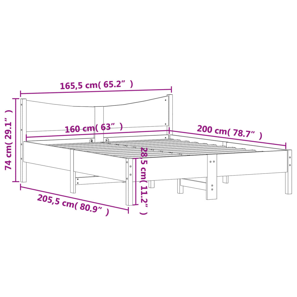 Modern Wooden Queen Size 1.6m Bed Frame Base With Headboard Solid Pine Wood