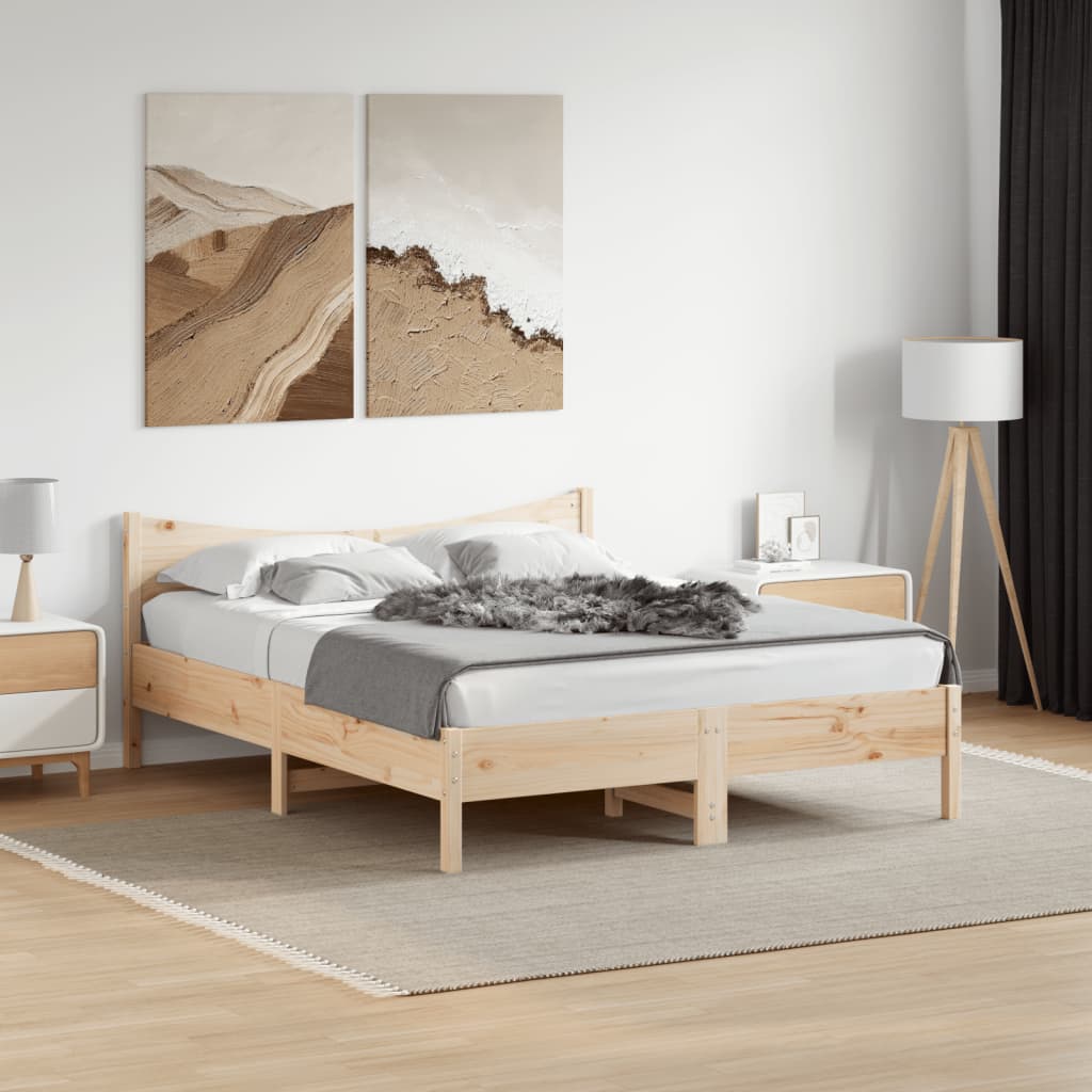 Modern Wooden Queen Size 1.6m Bed Frame Base With Headboard Solid Pine Wood