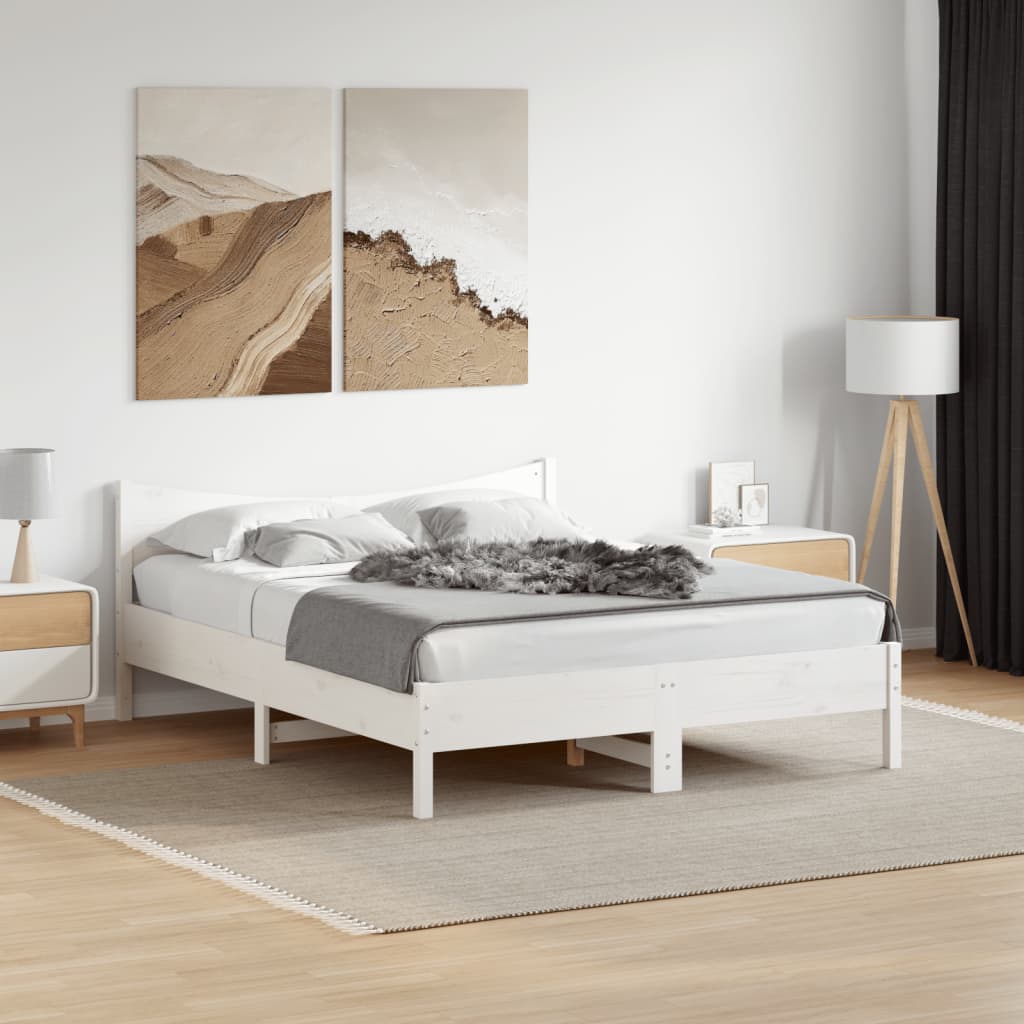 Modern Wooden Queen Size 1.6m Bed Frame Base With Headboard Solid Pine Wood
