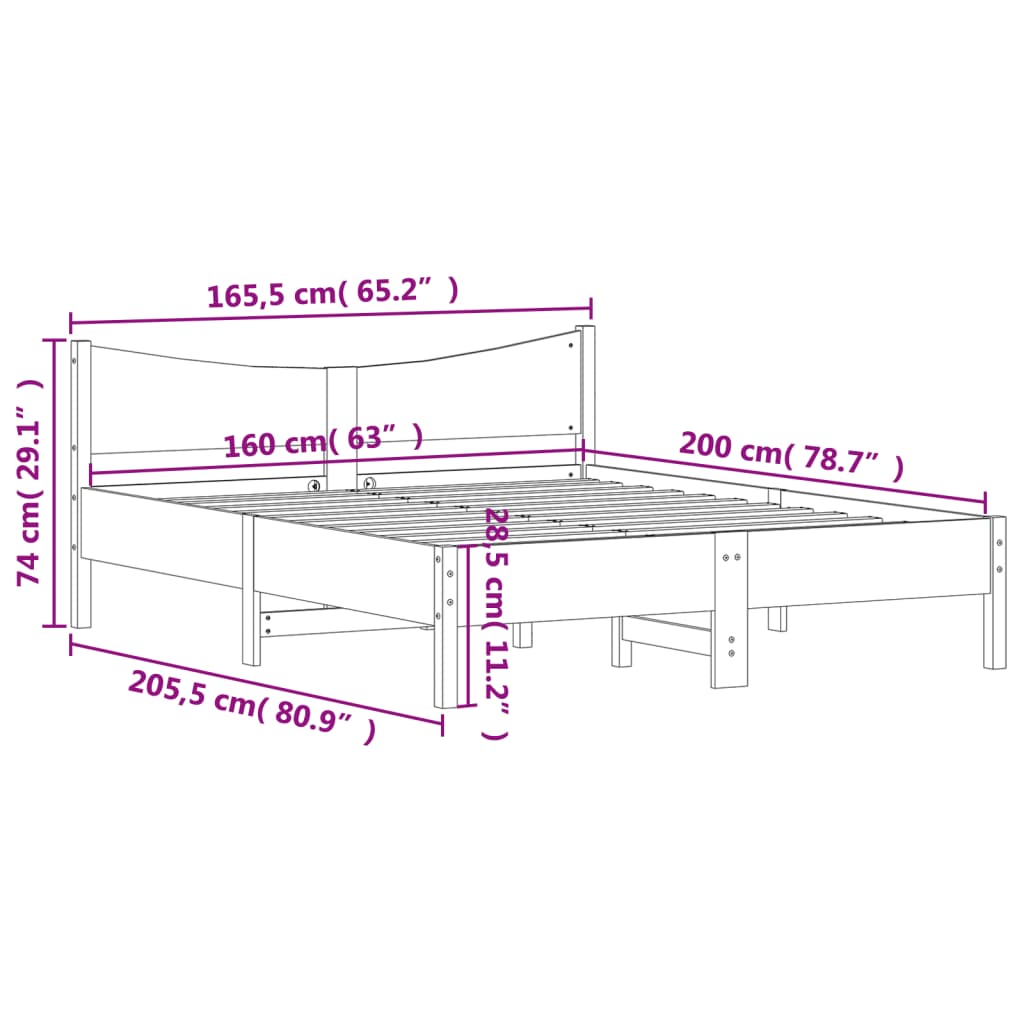 Modern Wooden Queen Size 1.6m Bed Frame Base With Headboard Solid Pine Wood