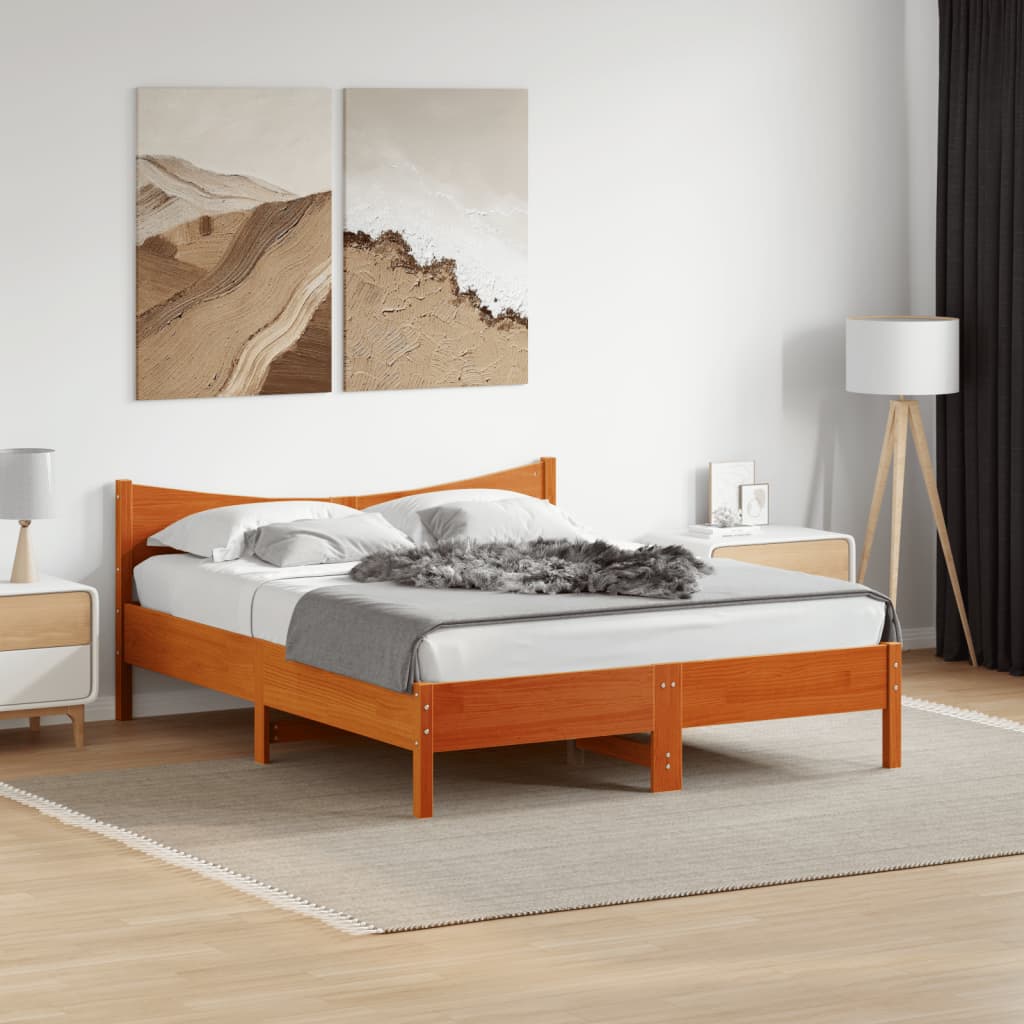 Modern Wooden Queen Size 1.6m Bed Frame Base With Headboard Solid Pine Wood