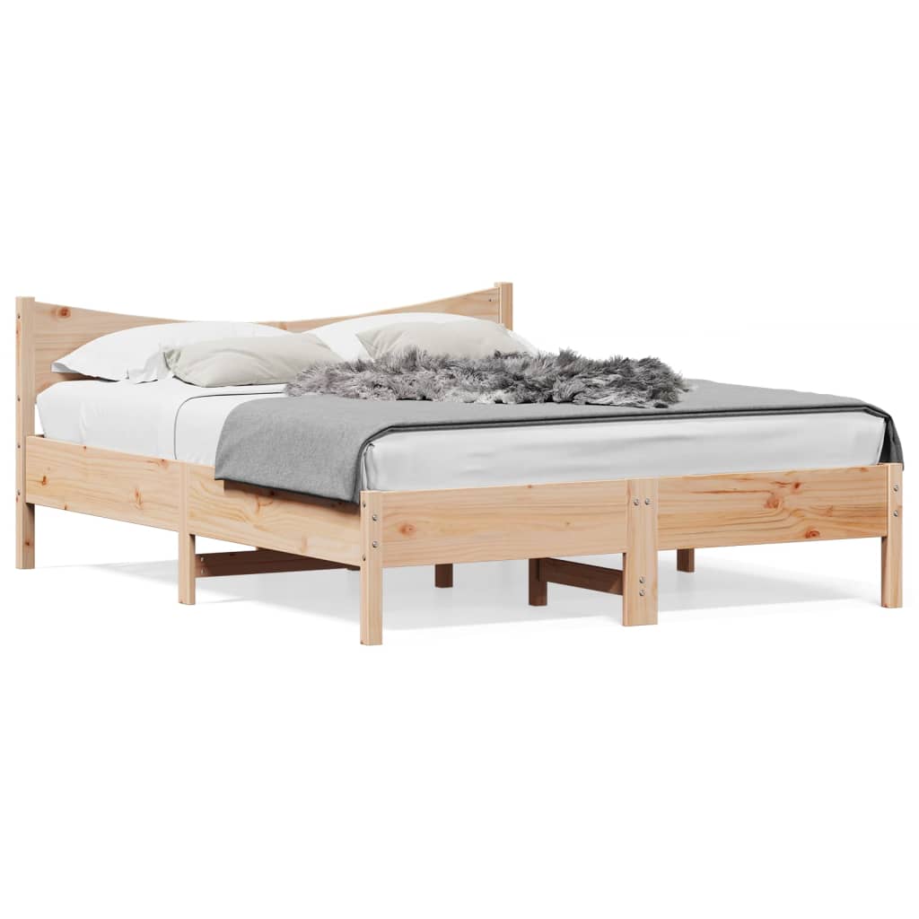 Modern Wooden King Size 150cm Bed Frame With With Headboard Solid Pine Wood