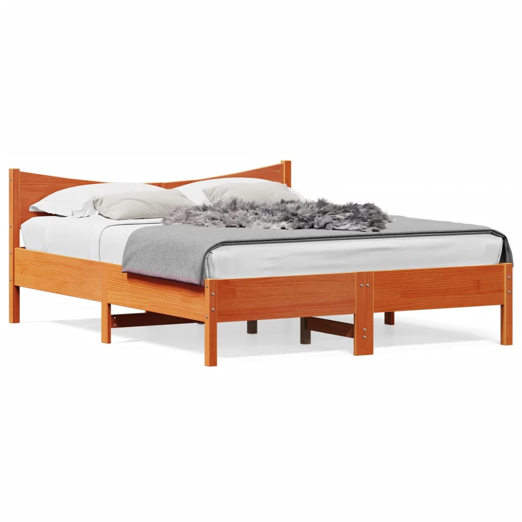 Bed Frame without Mattress Wax Brown 150x200 cm King Size Solid Wood Pine