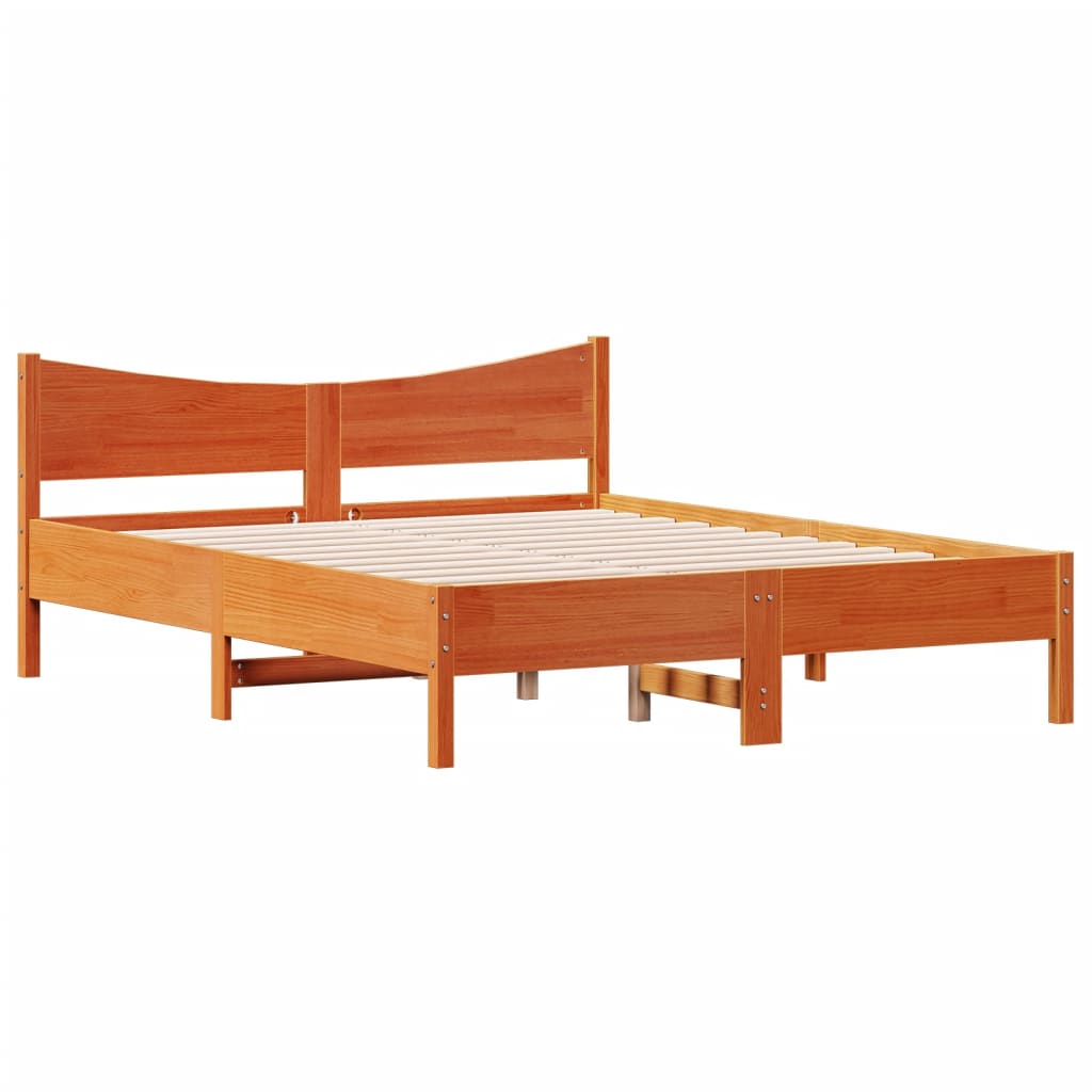 Modern Wooden King Size 150cm Bed Frame With With Headboard Solid Pine Wood