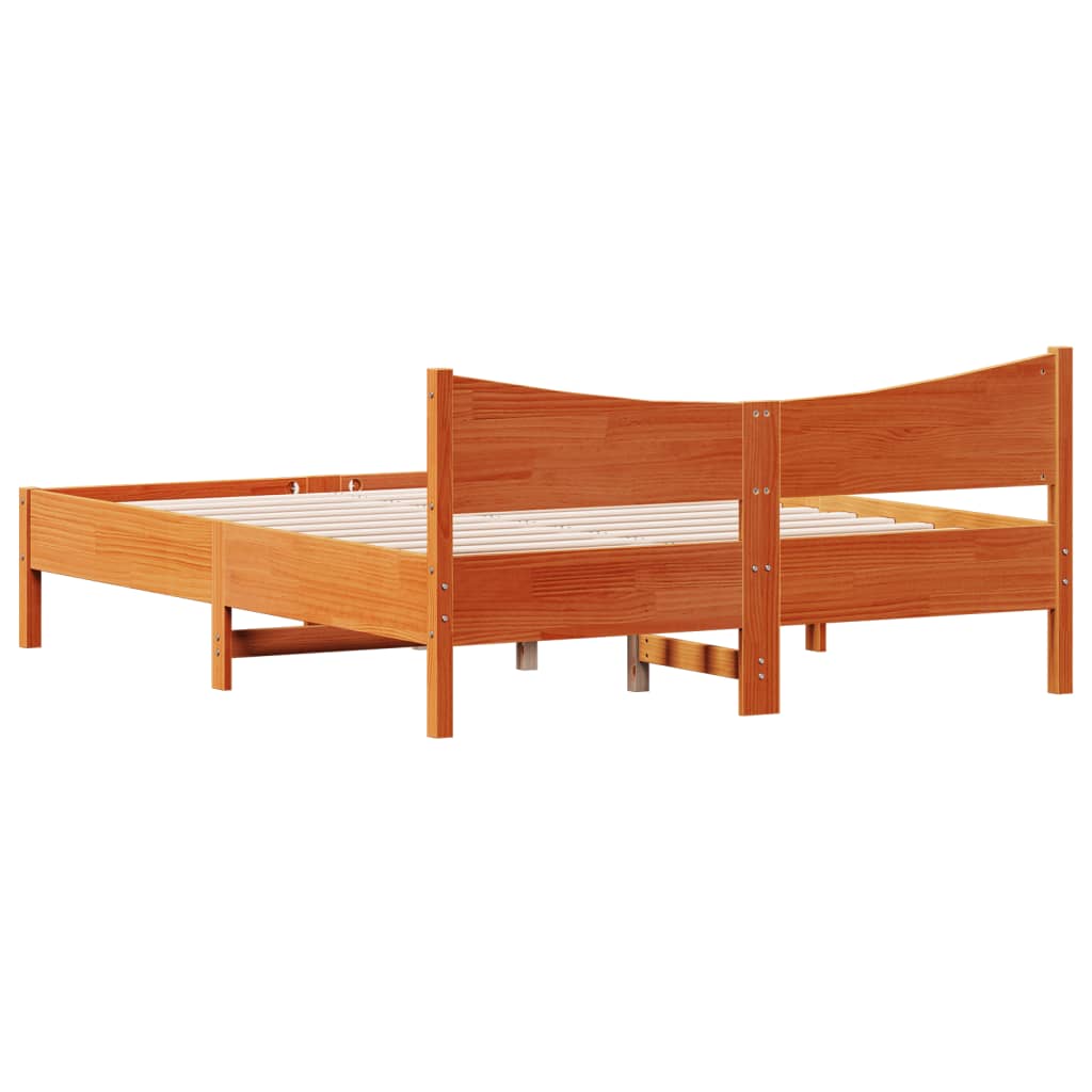 Bed Frame without Mattress Wax Brown 150x200 cm King Size Solid Wood Pine