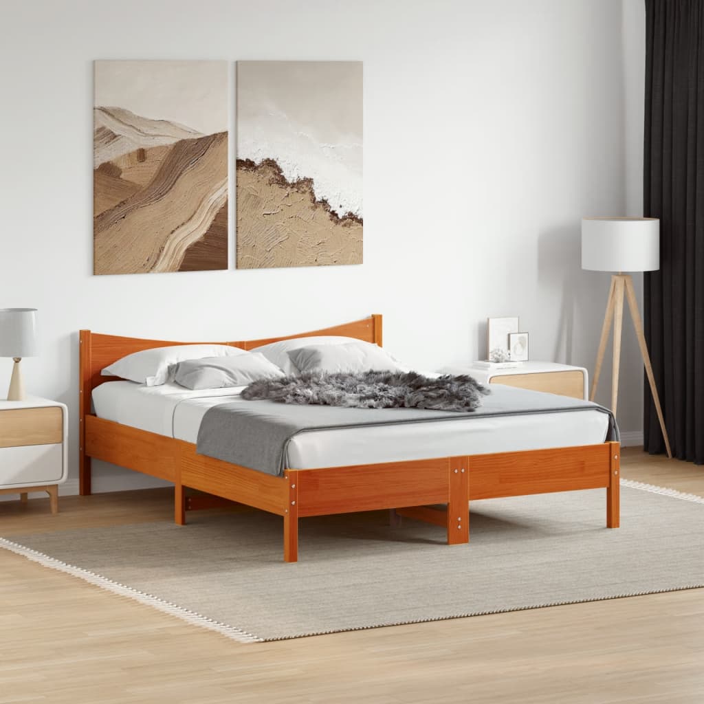 Modern Wooden King Size 150cm Bed Frame With With Headboard Solid Pine Wood