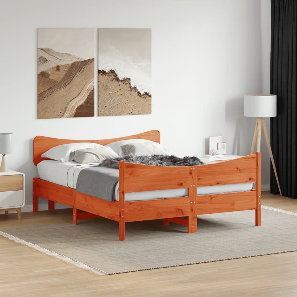 Bed Frame without Mattress Wax Brown 160x200 cm Solid Wood Pine