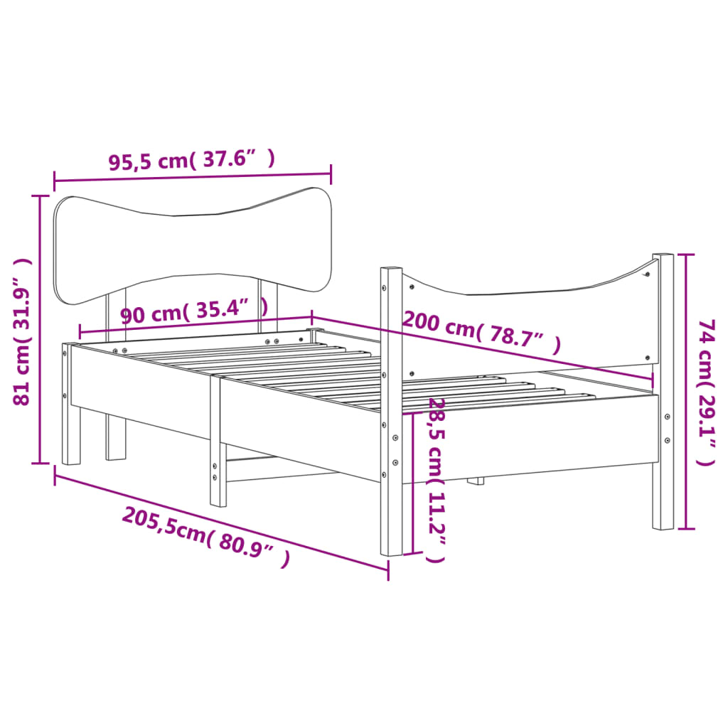 Bed Frame without Mattress Wax Brown 90x200 cm Solid Wood Pine