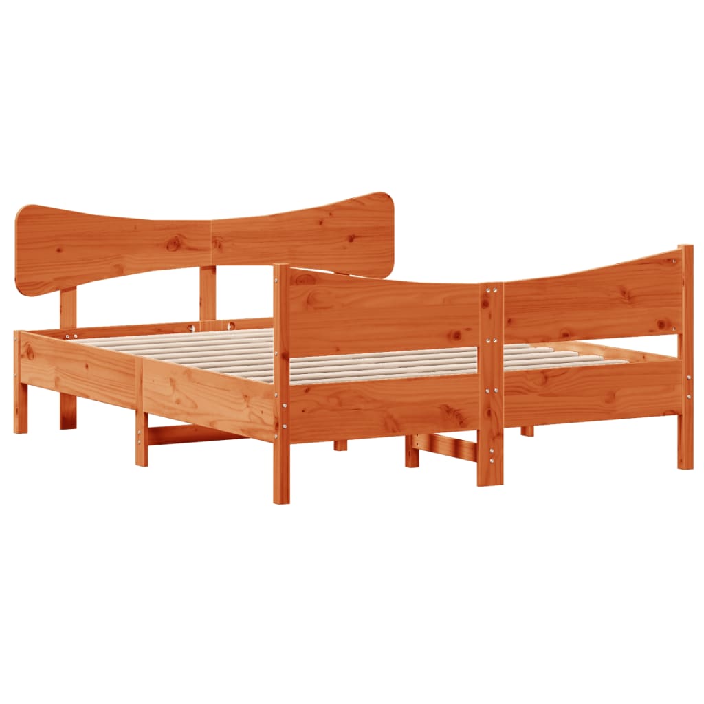 Bed Frame without Mattress Wax Brown 135x190 cm Double Solid Wood Pine