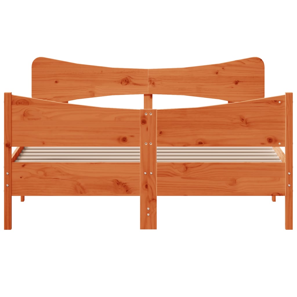 Bed Frame without Mattress Wax Brown 135x190 cm Double Solid Wood Pine