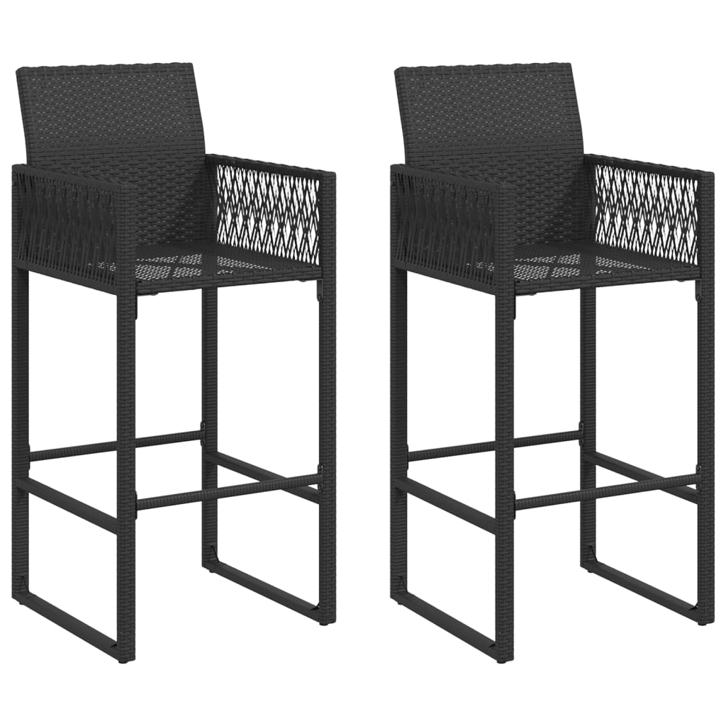Outdoor Patio Poly Rattan 2pc High Garden Bar Stools With Armrest Set Chairs Seats