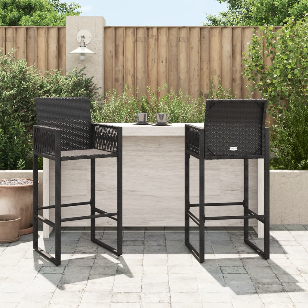 Outdoor Patio Poly Rattan 2pc High Garden Bar Stools With Armrest Set Chairs Seats