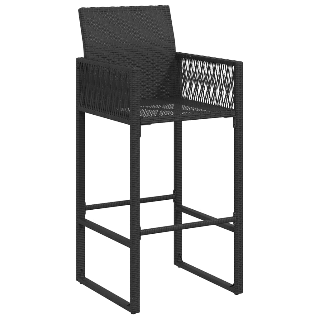 Outdoor Patio Poly Rattan 2pc High Garden Bar Stools With Armrest Set Chairs Seats
