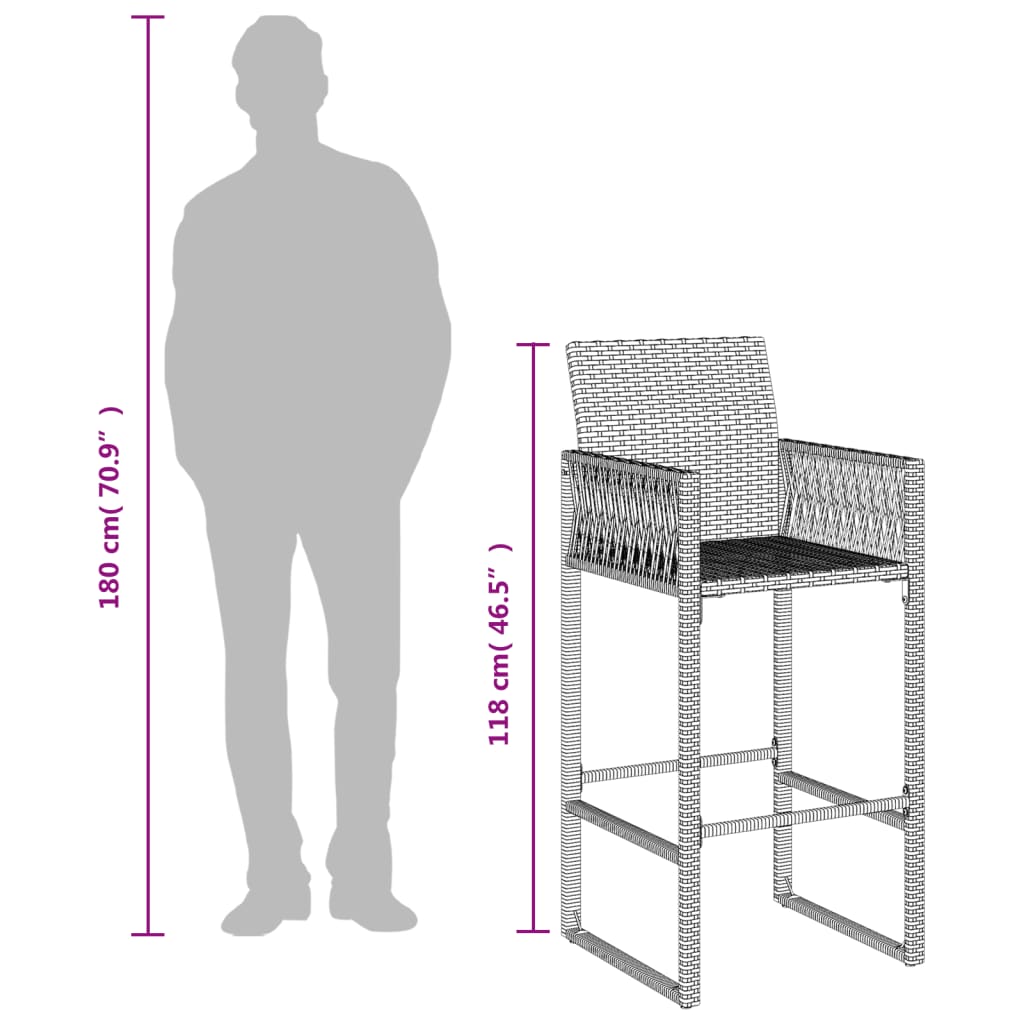 Outdoor Patio Poly Rattan 2pc High Garden Bar Stools With Armrest Set Chairs Seats