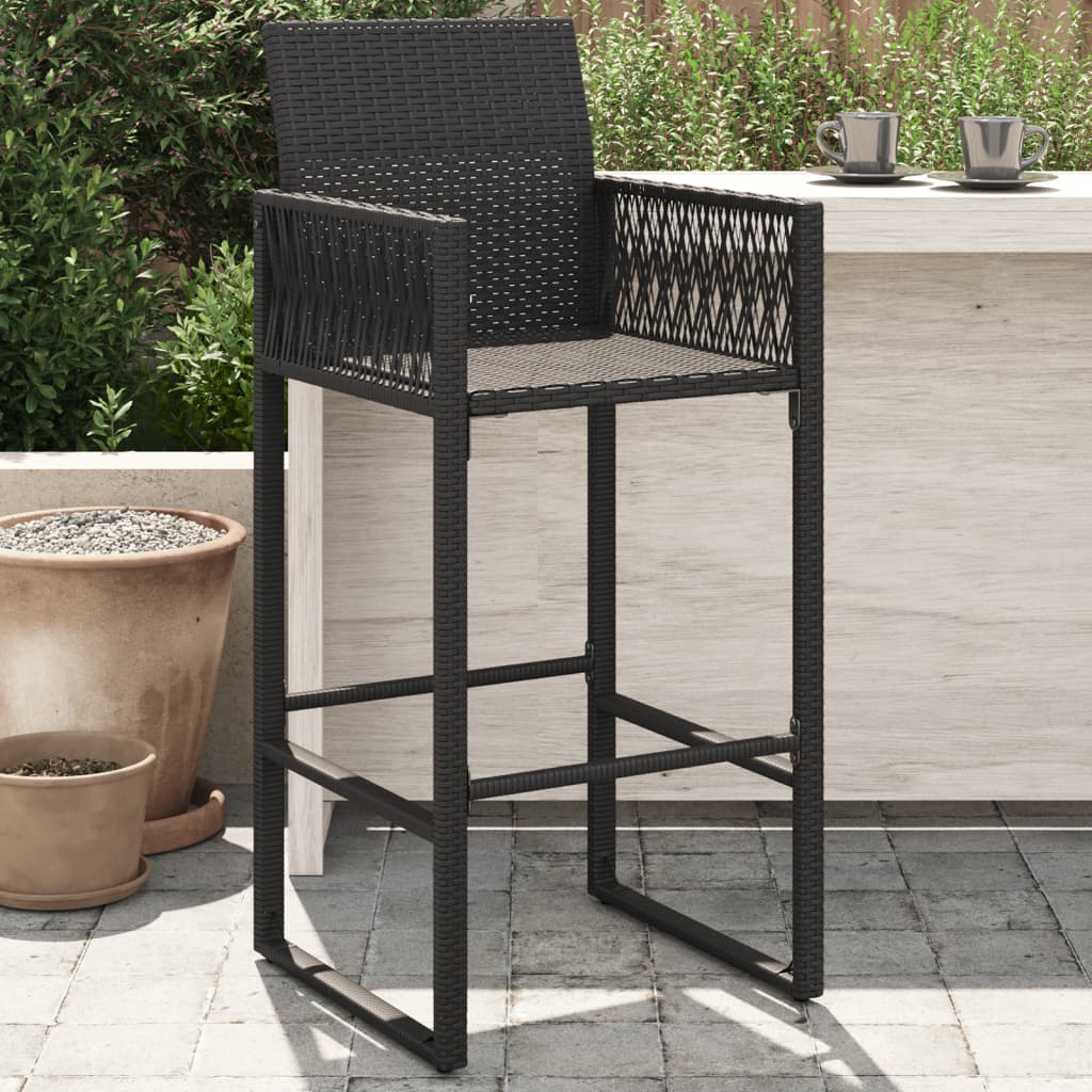 Outdoor Patio Poly Rattan 2pc High Garden Bar Stools With Armrest Set Chairs Seats